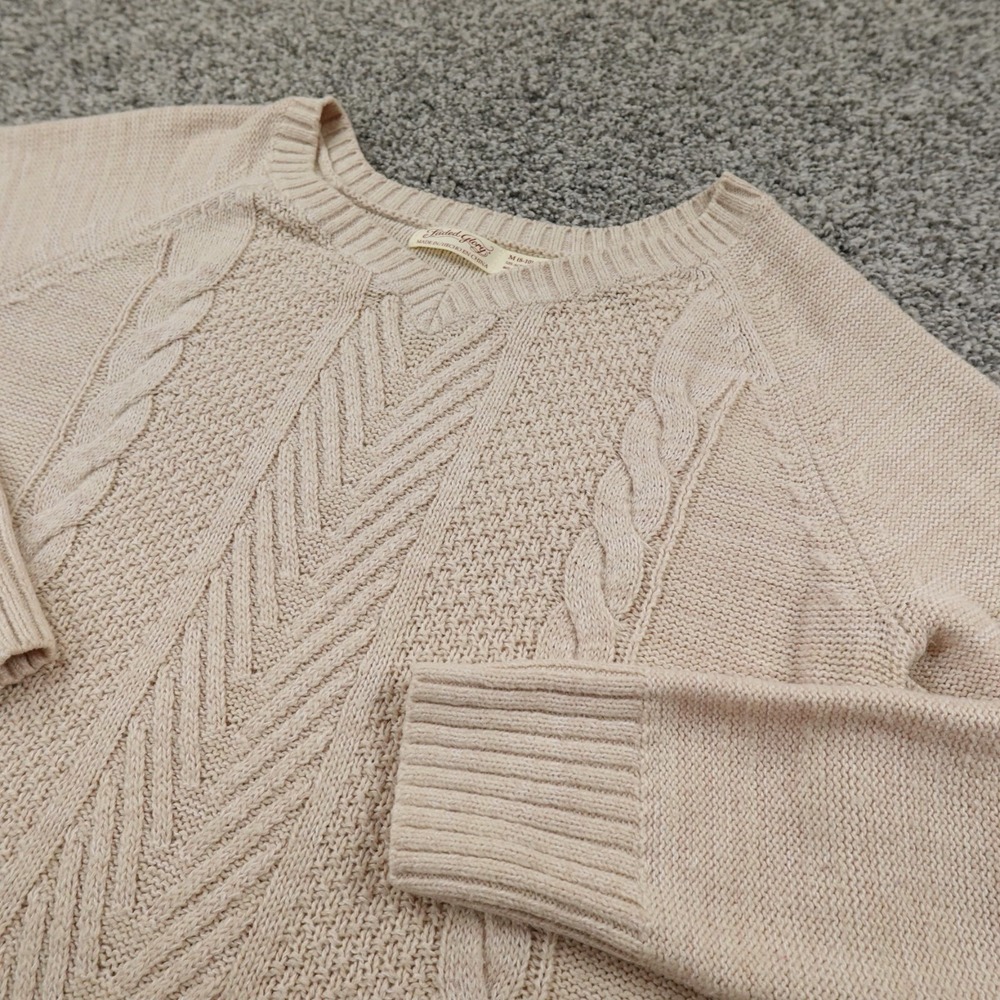 Fisherman Sweater Womens M Beige Marl Heather 3D Aran Cable Knit Sweatshirt